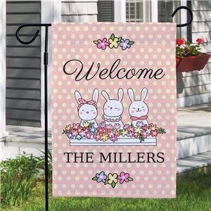 Personalized Vintage Welcome Bunnies Garden Flag