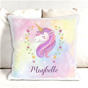 Personalized Unicorn with Floral Wreath Throw Pillow