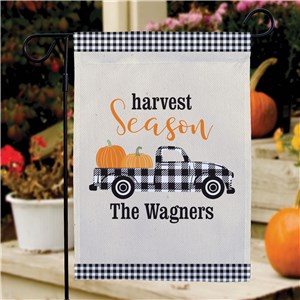 Personalized Harvest Season Gingham Truck Garden Flag