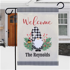 Personalized Welcome Gingham Gnome Garden Flag
