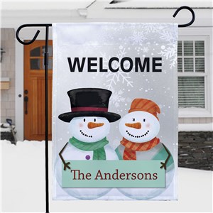 Personalized Welcome Snowmen Garden Flag