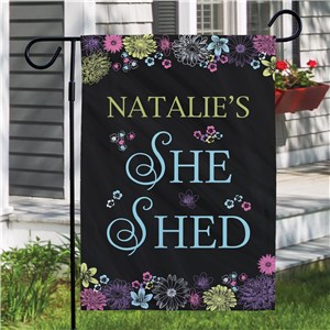 Personalized Floral Chalkboard She Shed Garden Flag