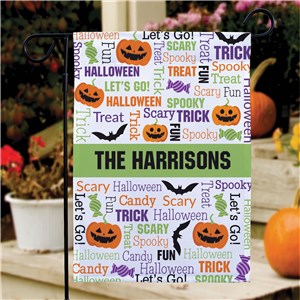 Personalized Halloween Pumpkins, Bats and Candy word art Garden flag