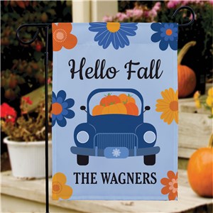 Personalized Floral Fall Truck Garden Flag