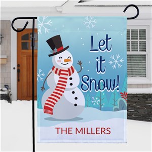 Personalized Let It Snow with Snowman Winter Scene Garden Flag