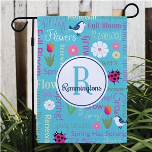 Personalized Ladybug and Flowers Static Word Art Garden Flag