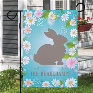 Personalized Daisy Background with Bunny Silhouette Garden Flag