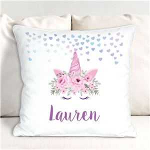 Personalized Confetti Hearts with Unicorn Throw Pillow