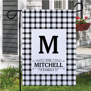 Personalized Black Plaid with Initial and Name Garden Flag
