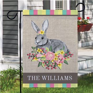 Personalized Faux Burlap Easter Bunny Floral Garden Flag