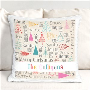 Personalized Bright Christmas Trees Static Word Art Throw Pillow