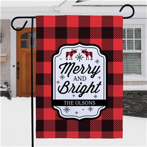 Personalized Buffalo Plaid Moose Garden Flag