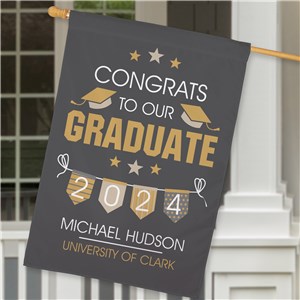 Personalized Gold and Grays Graduate House Flag