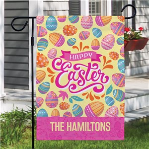 Personalized Happy Easter with Egg Pattern Garden Flag