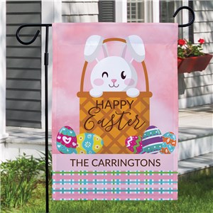 Personalized Easter Bunny in Basket with Plaid Garden Flag