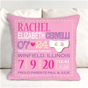 Personalized Girl Birth Announcement Throw Pillow