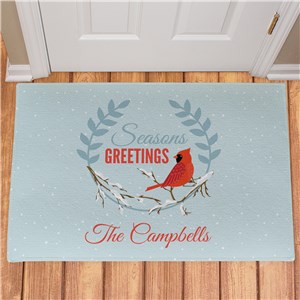 Personalized Seasons Greetings Cardinal Doormat
