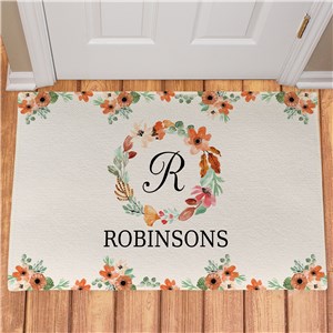 Personalized Watercolor Floral Wreath Doormat