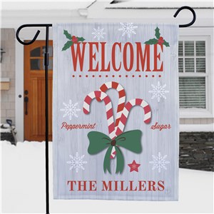 Personalized Welcome Candy Canes Garden Flag