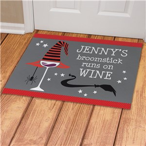 Personalized Broomstick Runs On Wine Doormat