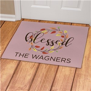 Personalized Blessed Wreath With Leaves Doormat