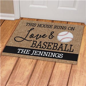 Personalized This House Runs On Love and Baseball Doormat