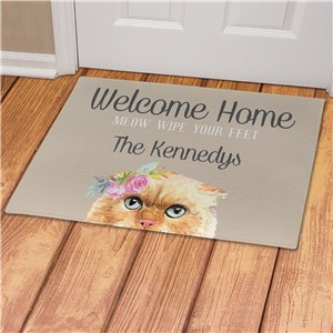 Personalized Welcome Home Watercolor Cats Doormat