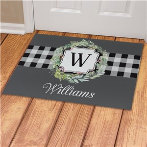 Personalized Wreath with Plaid Doormat