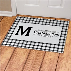 Personalized Black Plaid with Initial and Name Doormat