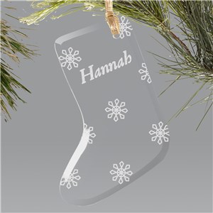 Engraved Snowflake Glass Stocking Holiday Ornament