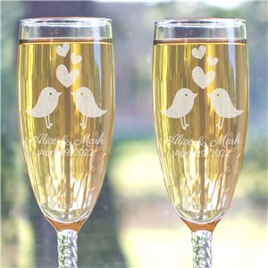 Personalized Love Birds Twisted Stem Flutes
