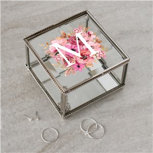Personalized Pink Floral Initial Jewelry Box