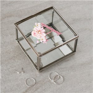 Personalized Pink Glitter Floral Initial Jewelry Box