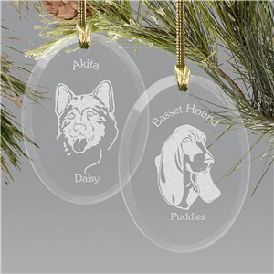 Engraved Dog Breed Glass Holiday Ornament