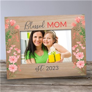 Personalized Floral Blessed MOM Wooden Picture Frame