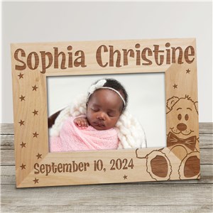 New Baby Engraved Teddy Bear Stars Wood Picture Frame