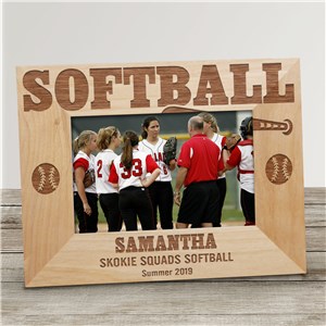 Engraved Softball Wood Picture Frame