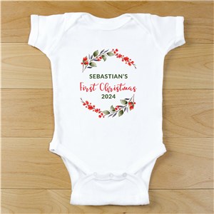 Personalized 1st Christmas Wreath Baby Bodysuit