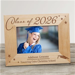 Engraved Class Of Stars and Graduation Cap Wooden Picture Frame