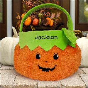 Embroidered Boy Fuzzy Pumpkin Trick or Treat Basket