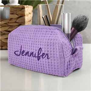 Embroidered Name Purple Name Waffle Weave Cosmetic Bag - Lavender