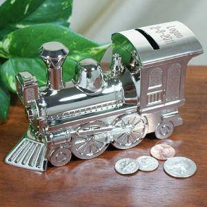 New Baby In Town Silver Train Bank