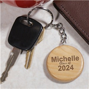 Engraved Class Of Wood Round Key Chain