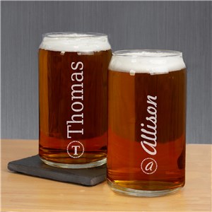 Engraved Name and Initial Beer Can Glass