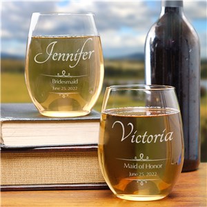 Engraved Bridal Party Stemless Wine Glass
