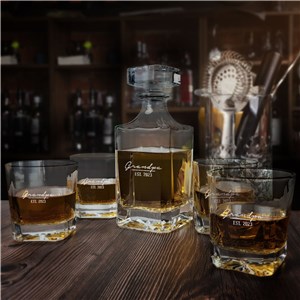 Engraved Established Square Glass Decanter Set