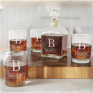 Engraved Initial and Name Decanter and Rocks Glass Set