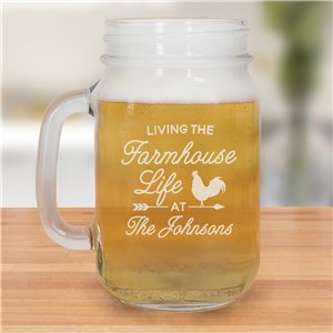 Engraved Farmhouse Life Mason Jar