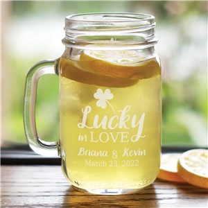 Engraved Lucky In Love Mason Jar