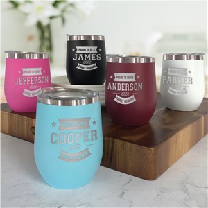 Engraved Family Reunion with Starts and Banners Stemless Wine Tumbler